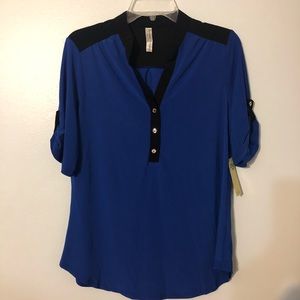 Royal Blue and Black Blouse-NWT